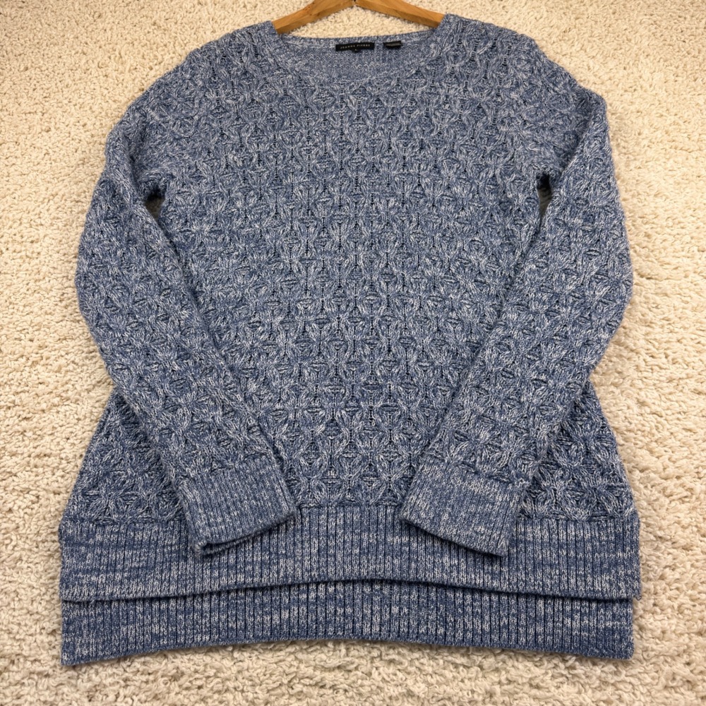 Jeanne Pierre Sweater Women Large Blue Excellent Cotton Textured Marled Pullover